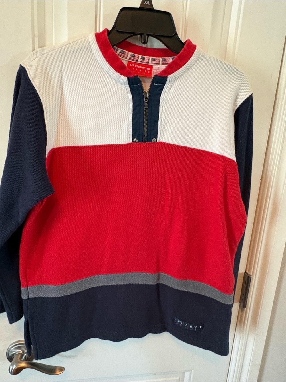 Liz Claiborne Women’s Colorblock Zip Pullover - Red/White/Navy